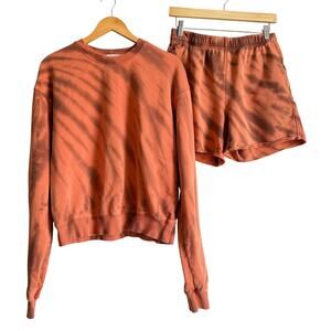 Good American Orange Tie Dye Boyfriend Sweatshirt + Shorts Set Size 2